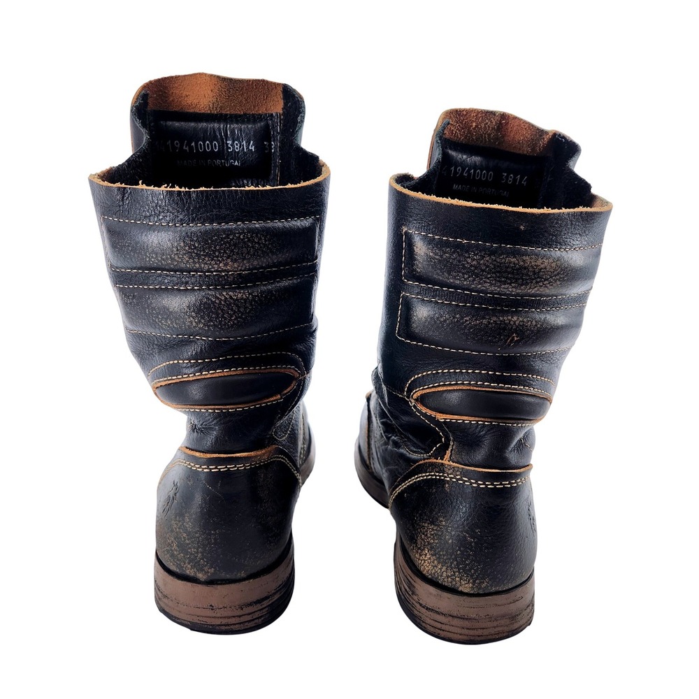 Black Leather Buckle Boots with Red Straps - Picture 3 of 9